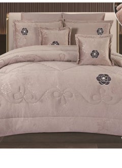SMART HOME Winter double bedspread 8 pieces embroidered double-sided system velvet face and fur face queen size 240x260 cm, the bedspread fits a bed size 200X200 cm  - Image 3