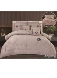 SMART HOME Winter double bedspread 8 pieces embroidered double-sided system velvet face and fur face queen size 240x260 cm, the bedspread fits a bed size 200X200 cm  - Image 4