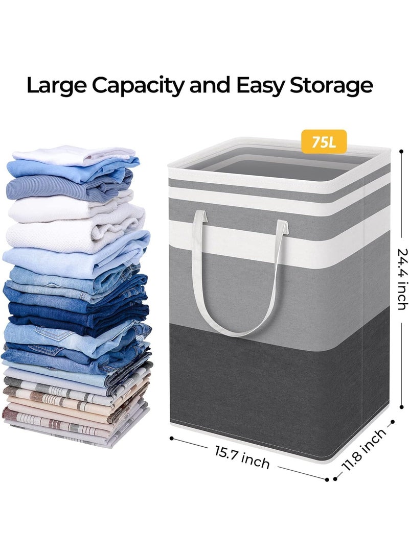 Beauenty Freestanding Laundry Basket, Collapsible Basket, with Extended Handles, Dormitory & Family Toys (Grey2pcs75L) - Image 2