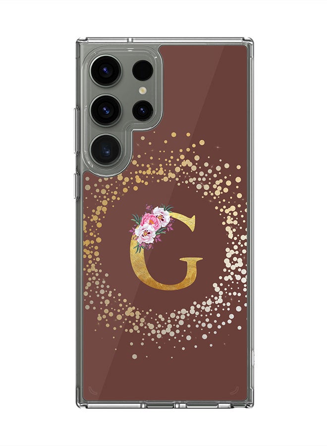 Stylizedd Classic Clear Case for Samsung Galaxy S25 Ultra , Hybrid Soft Transparent Cover Custom Monogram Initial Letter Floral Pattern Alphabet - G (Brown) - Image 1