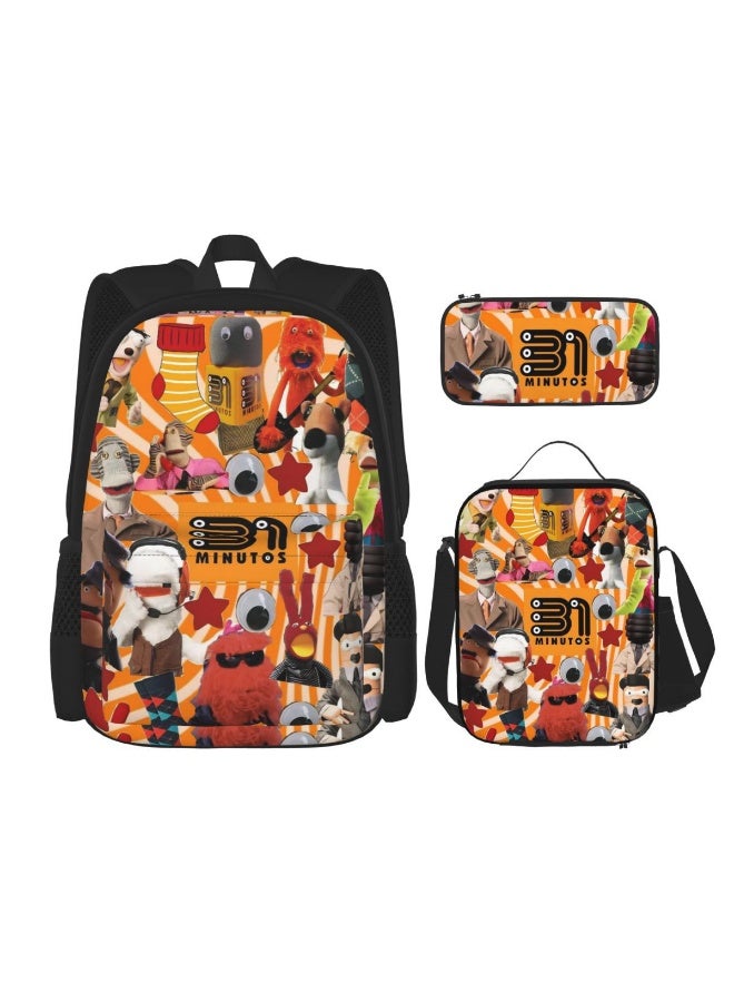 3-Piece Cartoon Student Backpack Set with Spine-Protecting School Bag, Lunch Bag, and Pencil Case for Kids - Image 1