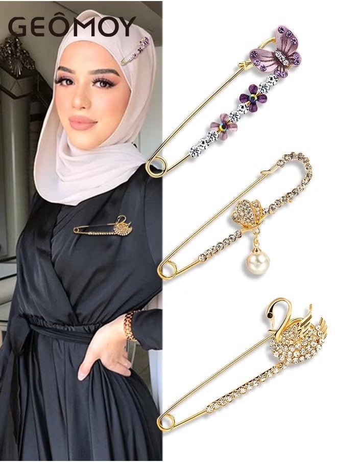 جيموي ثلاث قطع من بروش الأزياء النسائية ملاقط مستخدمة للشال واللفاع والسترة زينات اصطناعية للنساء - Image 2