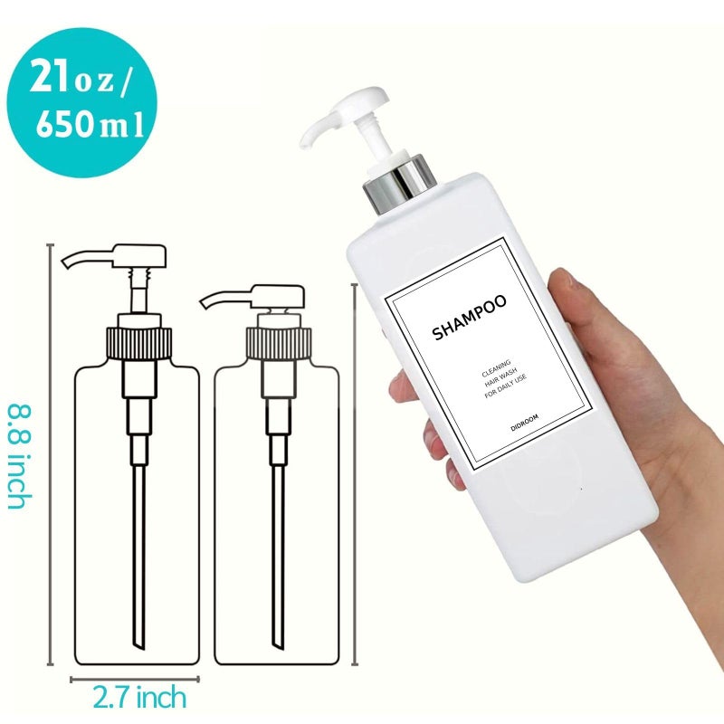 DIDROOM Modern Silver Shampoo and Conditioner Dispenser (21 oz, Pack of 3) Refillable Pump Bottle Set Empty Shower Plastic Bottles with Pump for Bathroom Body Wash Soap and Shower - Image 2