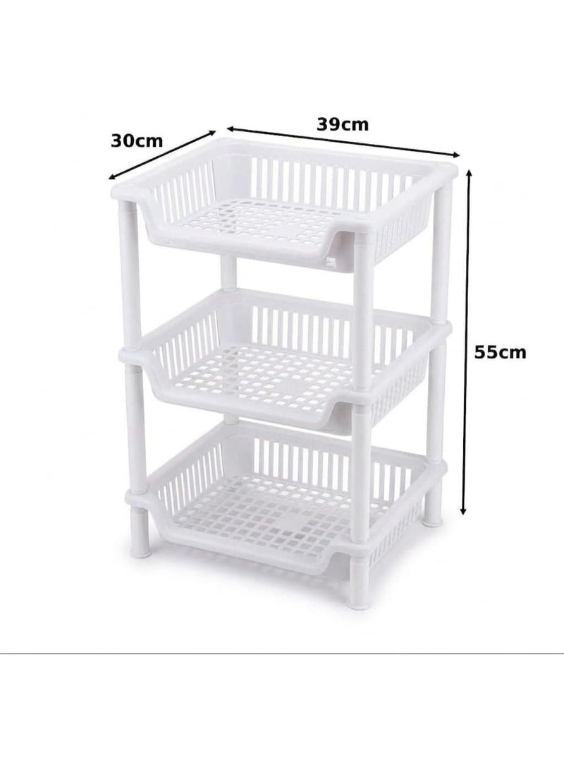 Plastic Kitchen Vegetable Storage Rack | Multi-Use Potato Onion Garlic Organizer | Practical Floor Basket for Home (White, 3) - Image 3