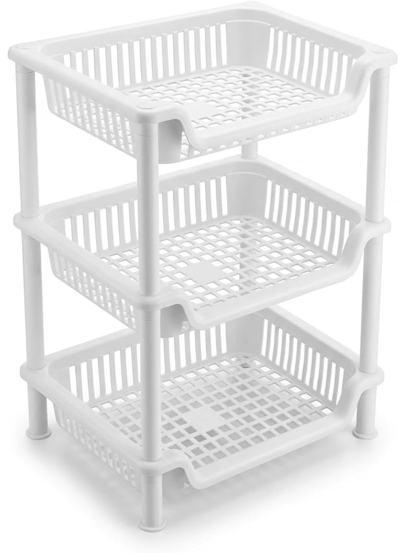 Plastic Kitchen Vegetable Storage Rack | Multi-Use Potato Onion Garlic Organizer | Practical Floor Basket for Home (White, 3) - Image 1