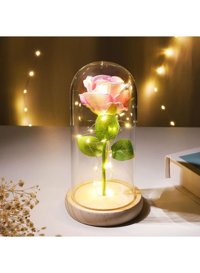 Bluejw Eternal Flower Glass Cover Simulation Rose Flower Ornaments Night Light Creative Christmas Valentine's Day Tanabata Festival Creative Gift - Image 1