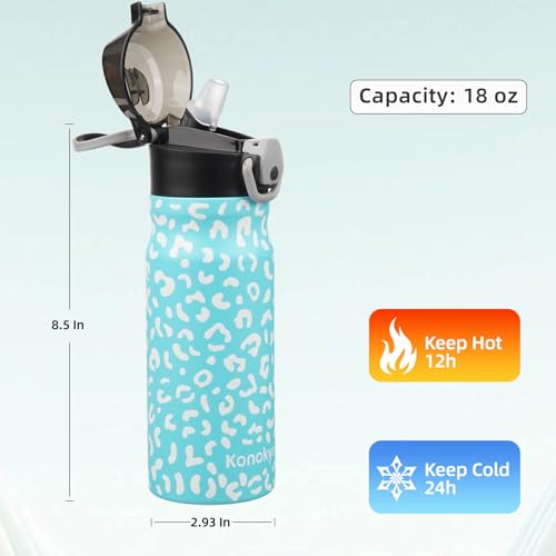 Konokyo Insulated Water Bottle with Straw and Carry Loop,18 oz Stainless Steel Double Wall Vaccum Metal Water Flask with Leak-proof Lid,Blue Leopard - Image 3