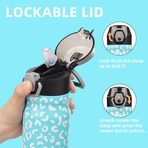 Konokyo Insulated Water Bottle with Straw and Carry Loop,18 oz Stainless Steel Double Wall Vaccum Metal Water Flask with Leak-proof Lid,Blue Leopard - Image 2