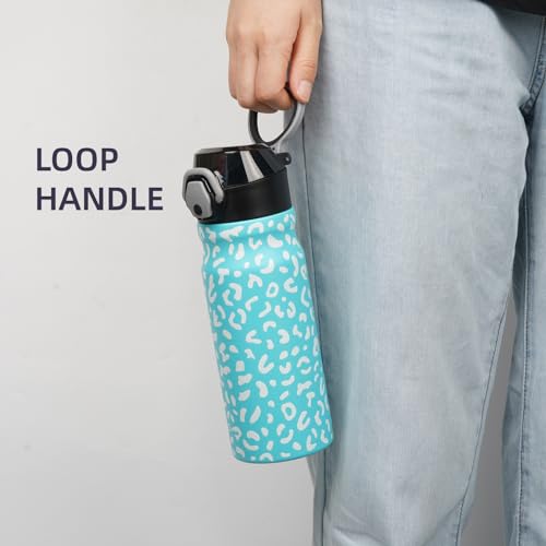 Konokyo Insulated Water Bottle with Straw and Carry Loop,18 oz Stainless Steel Double Wall Vaccum Metal Water Flask with Leak-proof Lid,Blue Leopard - Image 5