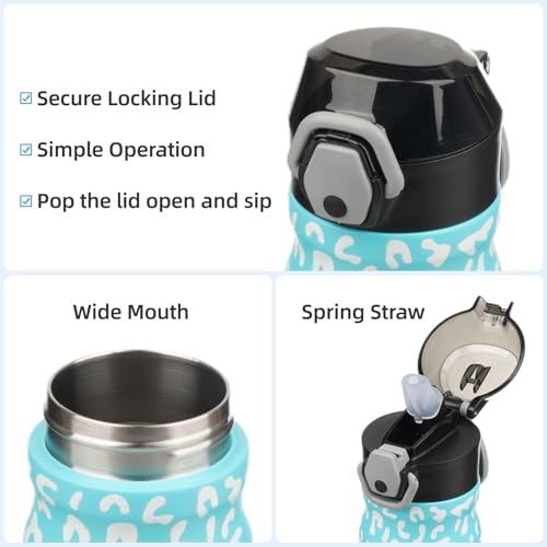 Konokyo Insulated Water Bottle with Straw and Carry Loop,18 oz Stainless Steel Double Wall Vaccum Metal Water Flask with Leak-proof Lid,Blue Leopard - Image 4