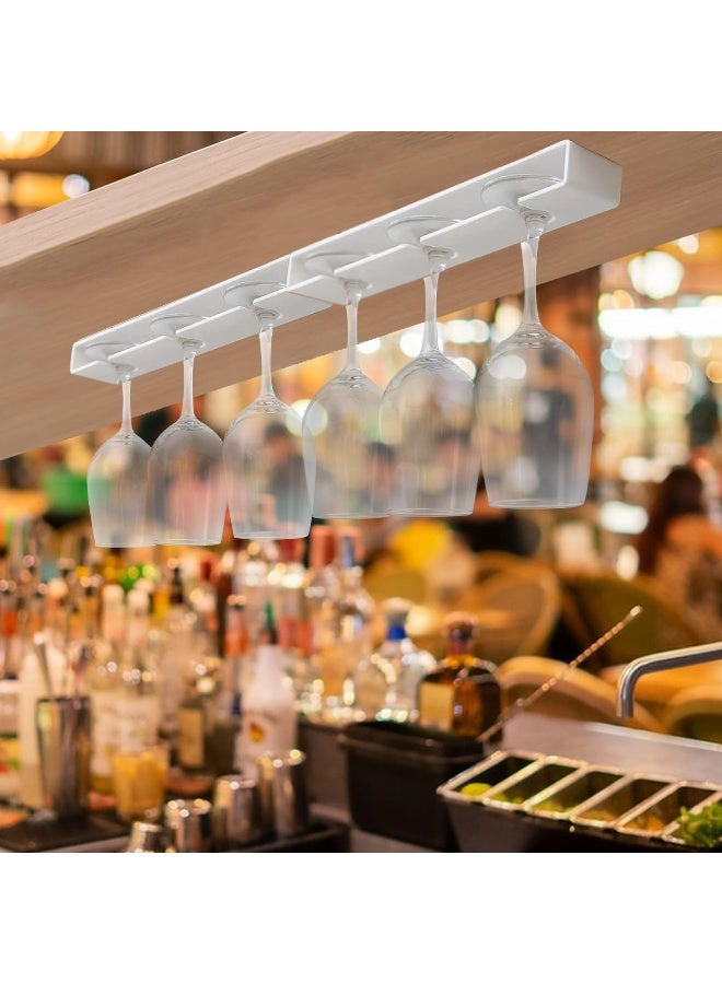 AQJUNONG Wine Glass Holder ， 2 Pack Wine Glass Rack, No Drilling Wine Glass Holder Under Cabinet, Hanging Stemware Rack Organizer Hanger for Bar and Kitchen Cabinet（Classic White） - Image 2