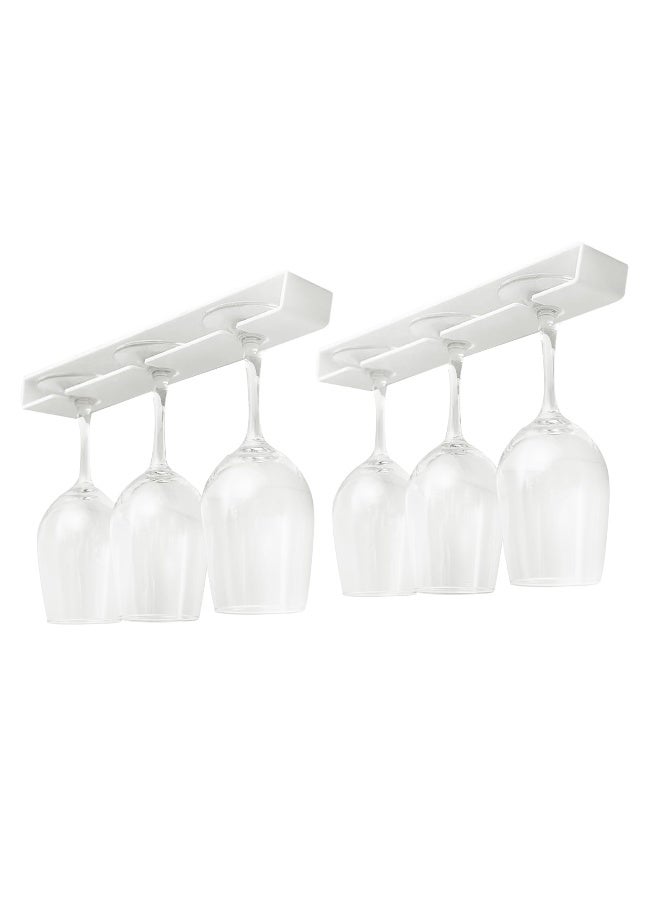 AQJUNONG Wine Glass Holder ， 2 Pack Wine Glass Rack, No Drilling Wine Glass Holder Under Cabinet, Hanging Stemware Rack Organizer Hanger for Bar and Kitchen Cabinet（Classic White） - Image 1
