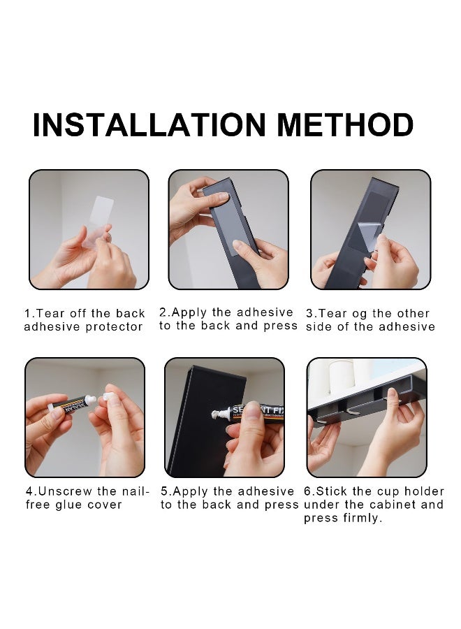 AQJUNONG Wine Glass Holder ， 2 Pack Wine Glass Rack, No Drilling Wine Glass Holder Under Cabinet, Hanging Stemware Rack Organizer Hanger for Bar and Kitchen Cabinet（Classic White） - Image 3