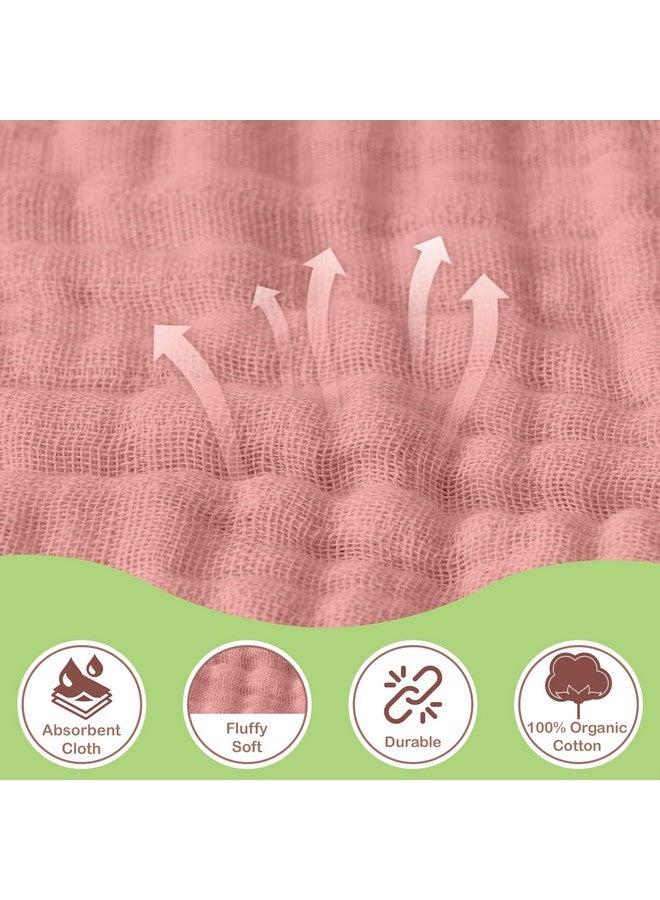 infancie Organic Cotton Muslin Baby Hooded Towels - 32x32 Inch, 2 Pack Newborn Bath Towels for Boys & Girls, Soft & Absorbent Bath Set (Rose/Peach) - Image 5