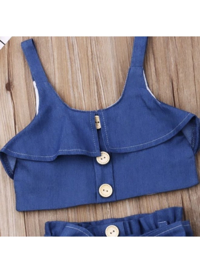Baby Denim Cotton Outfit Set, Ruffled Top & Skirt with Bow, 12-18 Months - Image 3