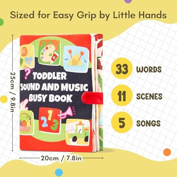 Giant bean Busy Book for Toddlers 13 Busy Board Montessori Toys with Sound Panel for 1 2 3 4 5 Year Old Activity Book Preschool Learning Toys Quiet Books Birthday Gift Travel Toy for Airplane Car - Image 3
