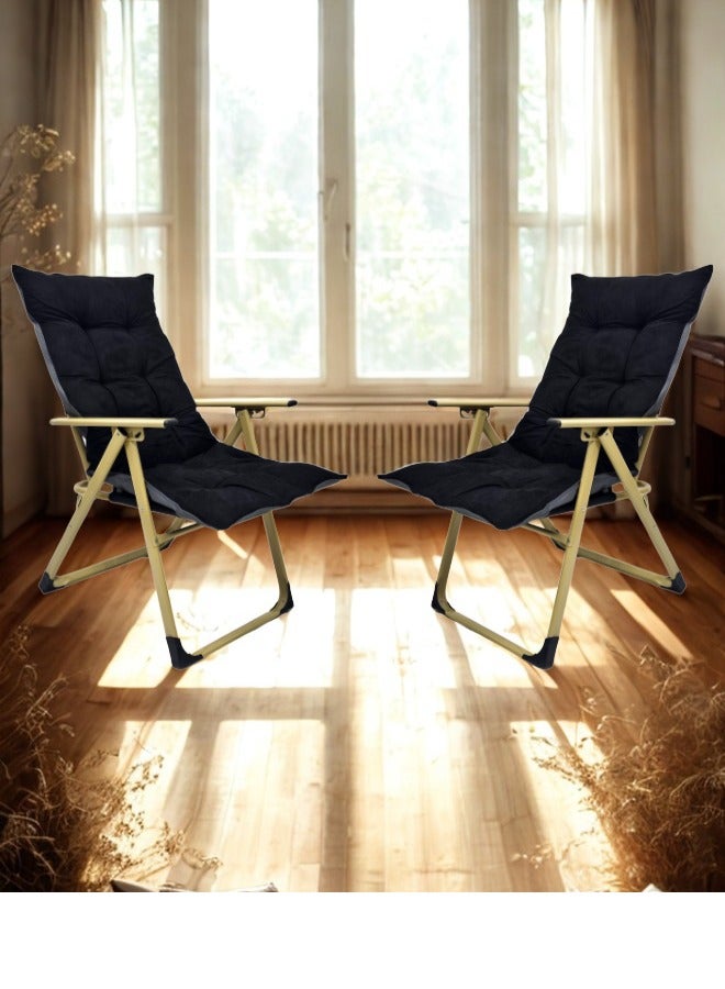 سمارت هوم طقم كراسي إسترخاء يتكون من كرسيان ، كرسي قابل للطي، كرسي نزهة، كرسي رياضي، كرسي خارجي وكرسي حديقة 105x55x55 سم يتحمل حتى وزن ٢٠٠ كجم - Image 1