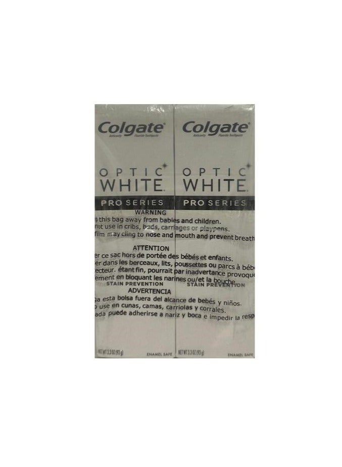 Colgate Optic White Pro Series Whitening Toothpaste with 5% Hydrogen Peroxide, Stain Prevention, 3 oz Tube, 2 Pack