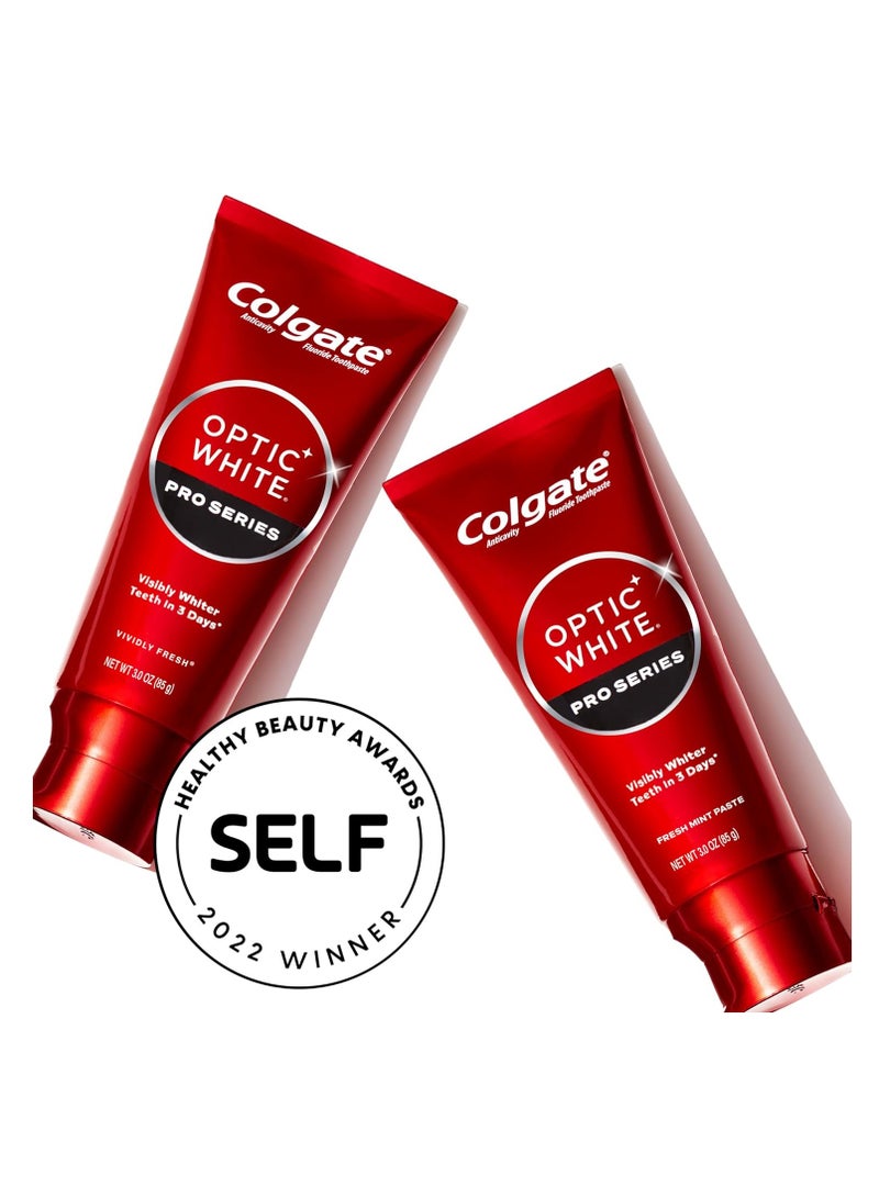 Colgate Optic White Pro Series Whitening Toothpaste with 5% Hydrogen Peroxide, Stain Prevention, 3 oz Tube, 2 Pack