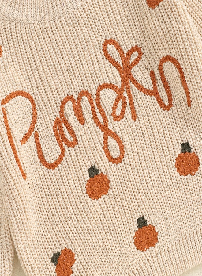 FOMOYUU Toddler Newborn Baby Girl Boy Knit Sweater Halloween Outfit Embroidery Warm Crewneck Tops Fall Winter Clothes (Beige4, 6-9 Months) - Image 4