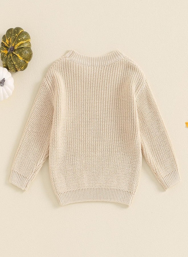 FOMOYUU Toddler Newborn Baby Girl Boy Knit Sweater Halloween Outfit Embroidery Warm Crewneck Tops Fall Winter Clothes (Beige4, 6-9 Months) - Image 3