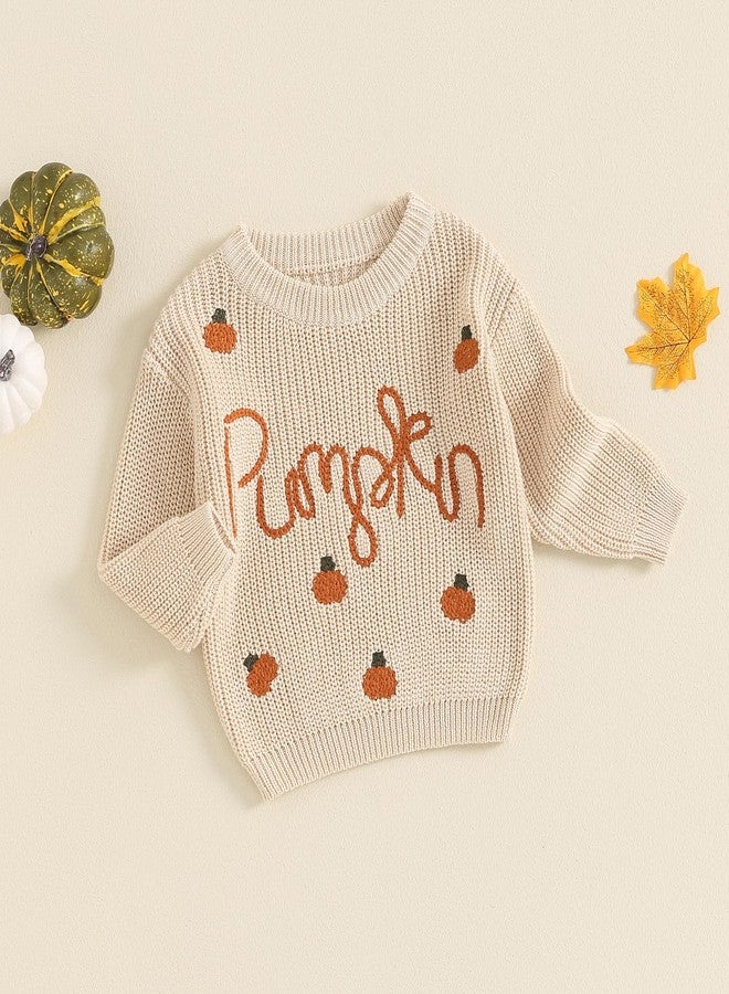 FOMOYUU Toddler Newborn Baby Girl Boy Knit Sweater Halloween Outfit Embroidery Warm Crewneck Tops Fall Winter Clothes (Beige4, 6-9 Months) - Image 2