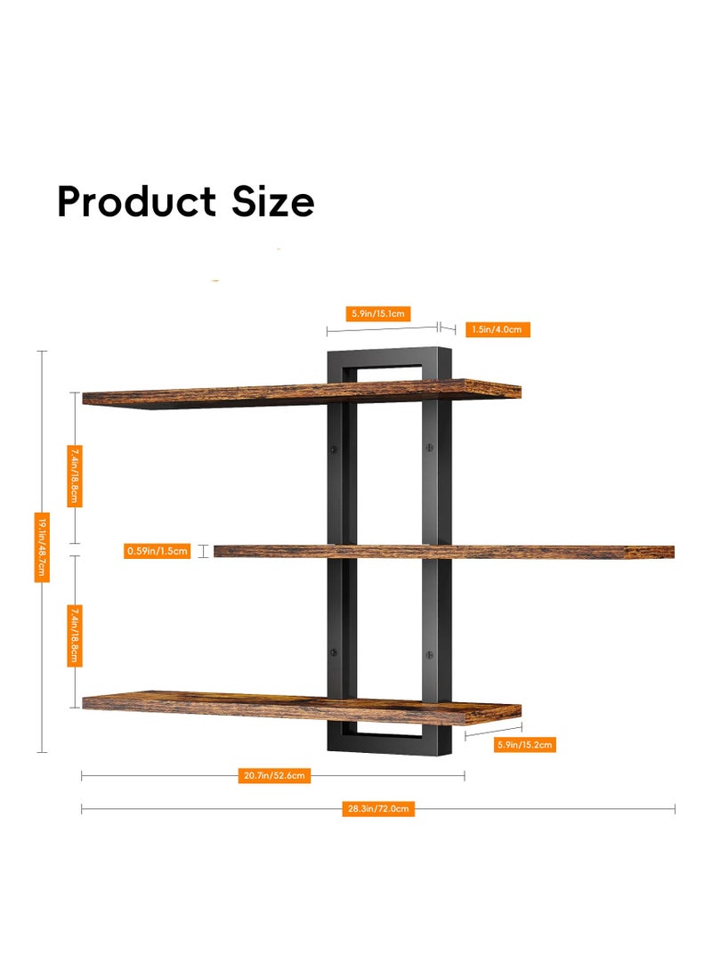 XiuWoo Floating Shelves for Wall, Wood Wall Shelves for Bathroom, 3 Tier Shelves for Wall Decor, Decorative Hanging Storage Shelf for Bedroom Kitchen Living Room, Rustic Brown and Black - Image 3
