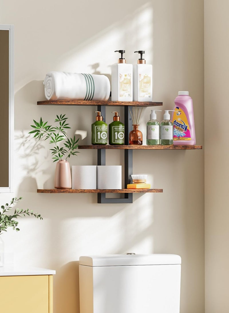 XiuWoo Floating Shelves for Wall, Wood Wall Shelves for Bathroom, 3 Tier Shelves for Wall Decor, Decorative Hanging Storage Shelf for Bedroom Kitchen Living Room, Rustic Brown and Black - Image 4