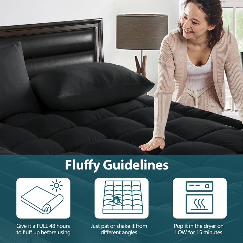 CYMULA Mattress Topper Queen Size - Extra Thick Cooling Mattress Pad Cover for Back Pain - Soft Mattress Protector Firm Bed Topper Pillow Top with 8-21 Inch Deep Pocket 3D Snow Down Alternative Fill - Image 5