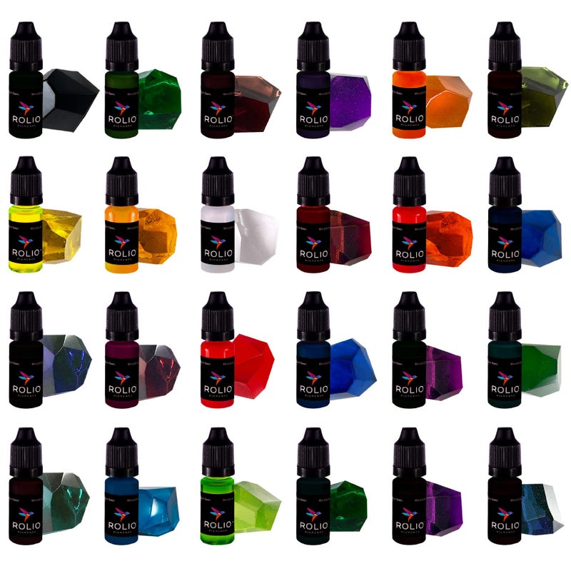 Rolio Pigments Resin Liquid Pigment Transparent Colors - 24 Vibrant Colors for Epoxy Resin, 3D Printer, Jewelry Making, Paint, Art Works, DIY Crafts - 0.33 oz/10 ml Each - Image 1