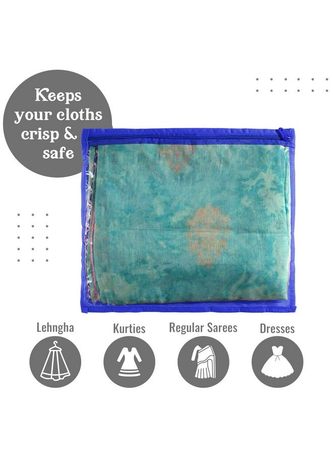 Kuber Industries Kuber Industries Foldable saree covers with Zip| Single Saree Storage Bags |Clothes Organiser for wardrobe |Transparent Top With Premium Zipper|Pack of 12 (Blue)  - Image 5