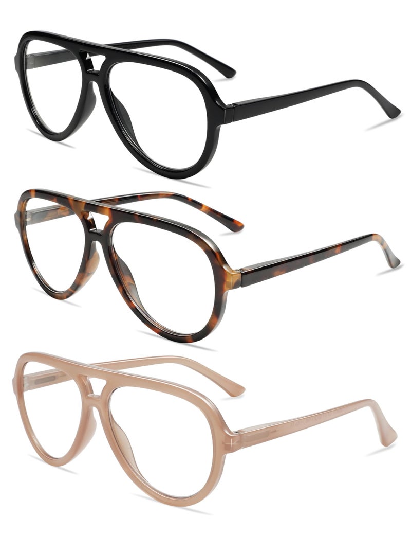 AMOMOMA 3 Pack Retro Aviator Reading Glasses for Women Men,Classic Large Oversized Reader Blue Light Computer Frame AM6111 C1+C2+C4 1.5X - Image 3