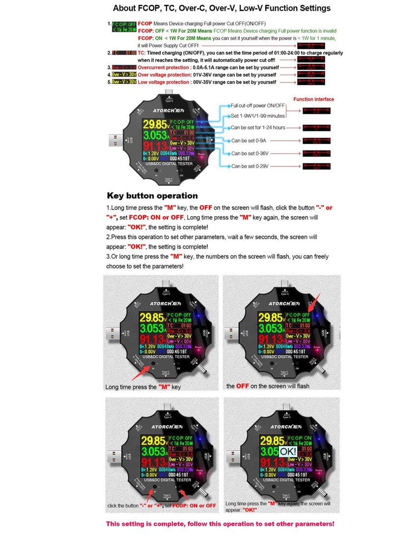 3-in-1 USB C Tester for Voltage Current Power Resistance Capacity with Color Screen Digital Display Compatible with PD QC Fast Charging - Image 5