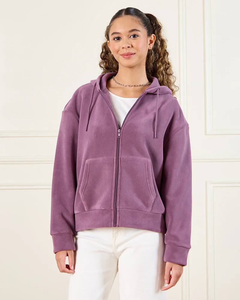 Redtag Senior Girls Lilac Hooded Zipper Front Sweatshirt