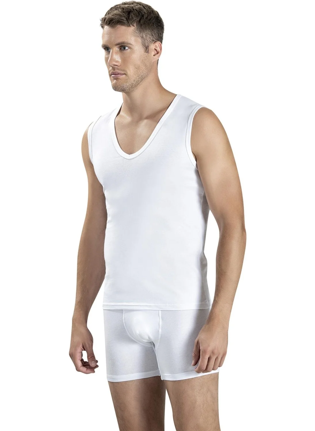 Jiber Men's Deep V Neck Zero Sleeve Lycra Undershirt 117 - 6 Pieces