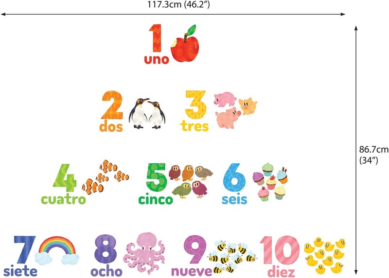 Decowall ديكوول DS2020ES أرقام ملصقات حائط إسبانية إنجليزية قابلة للإزالة للأطفال في غرفة النوم وغرفة المعيشة - Image 2