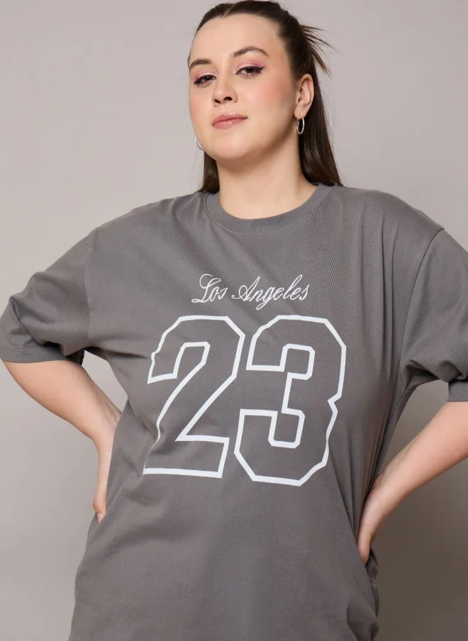 ساسافراس Grey Typography Printed T-Shirt for Women