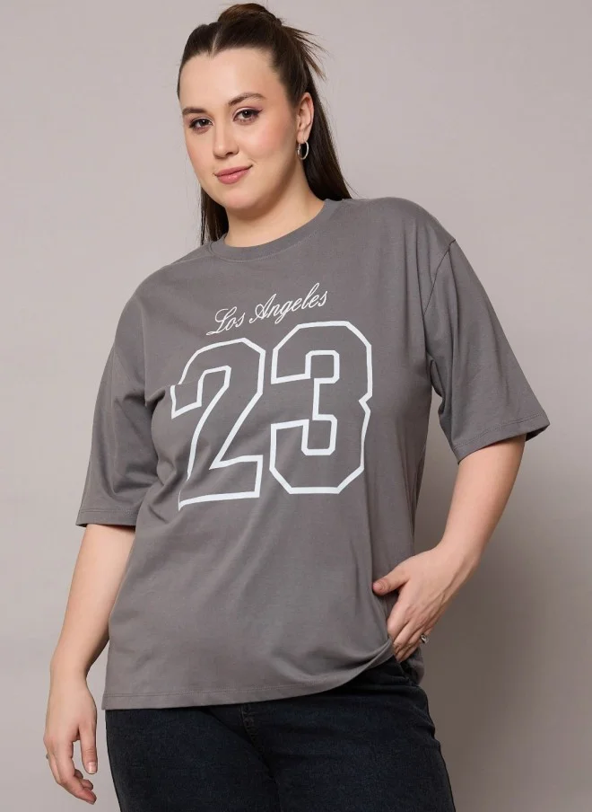 ساسافراس Grey Typography Printed T-Shirt for Women