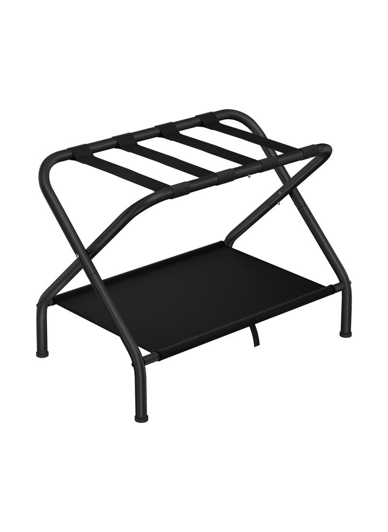 Dunatou Dunatou Luggage Rack Folding Luggage Rack for Guest Room Upgraded Sturdy Luggage Stand with Storage Shelf Hold up to 200 lb Luggage Holders for Suitcases Hotel Bedroom Black 