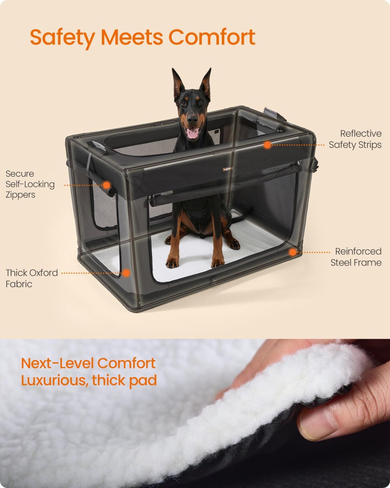 Feandrea Collapsible Dog Crate, 48-Inch Portable Dog Travel Crate for Extra Large Dogs, Oxford Fabric Pet Carrier with 4 Mesh Doors, Handles, Storage Pocket, Water Bottle Holder, Ink Black UPDC022BH01 - Image 5