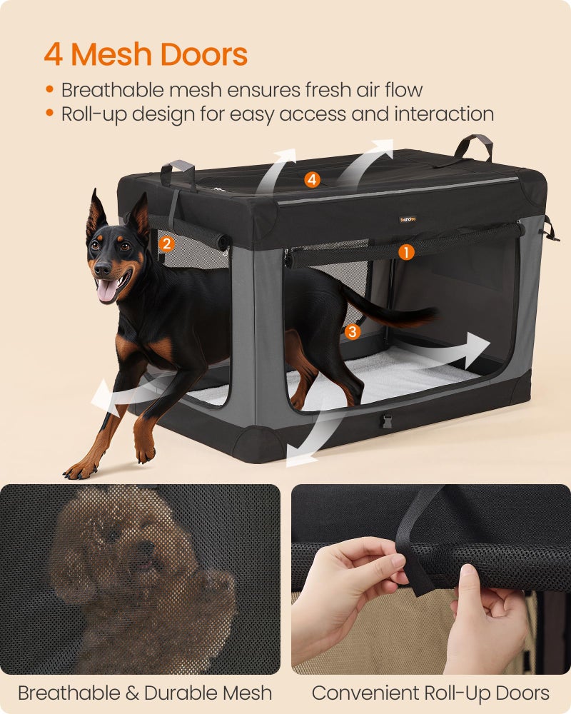Feandrea Collapsible Dog Crate, 48-Inch Portable Dog Travel Crate for Extra Large Dogs, Oxford Fabric Pet Carrier with 4 Mesh Doors, Handles, Storage Pocket, Water Bottle Holder, Ink Black UPDC022BH01 - Image 4