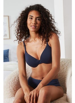 Women Padded Plain Bra, Navy Blue