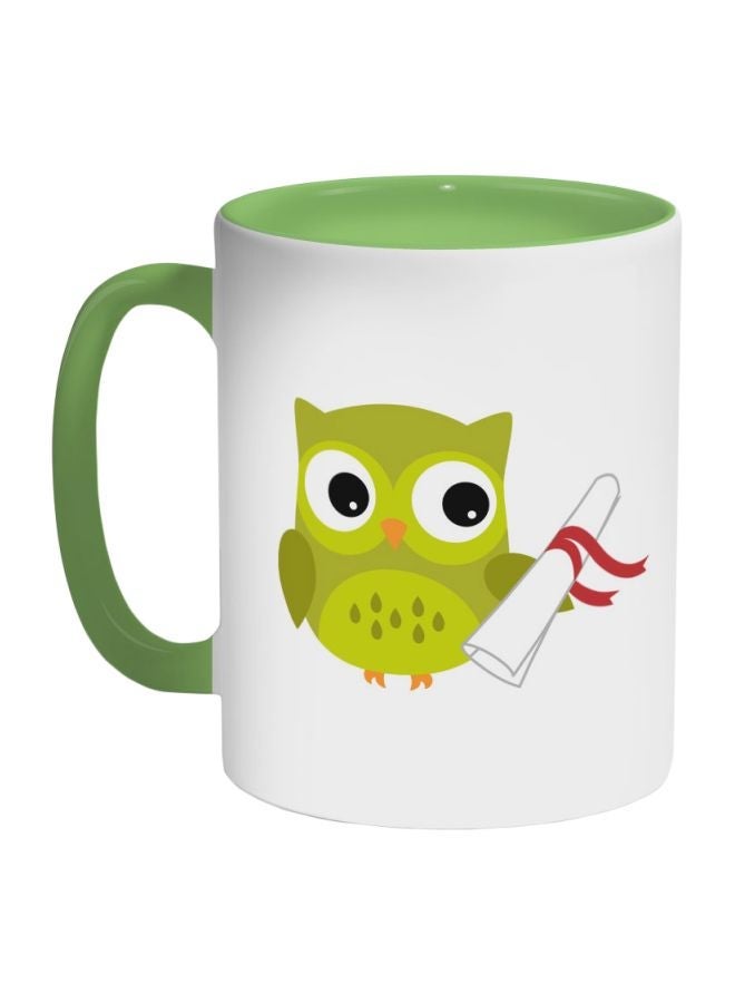 RYN Graduation Owl Printed Coffee Mug Green/White/Red 11ounce