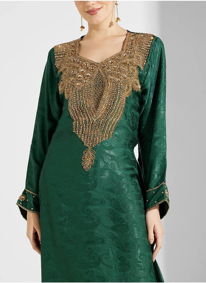 ARABIAN CLOSET Embellished Belted Jalabiya