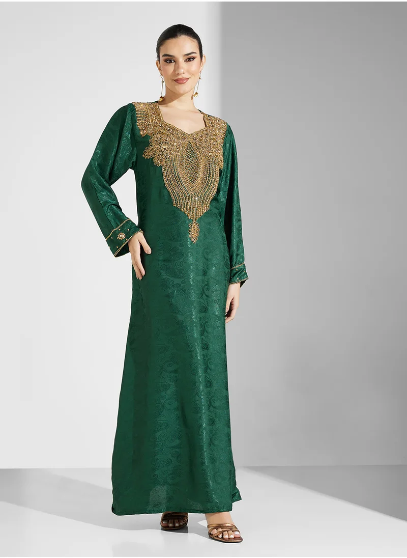 ARABIAN CLOSET Embellished Belted Jalabiya