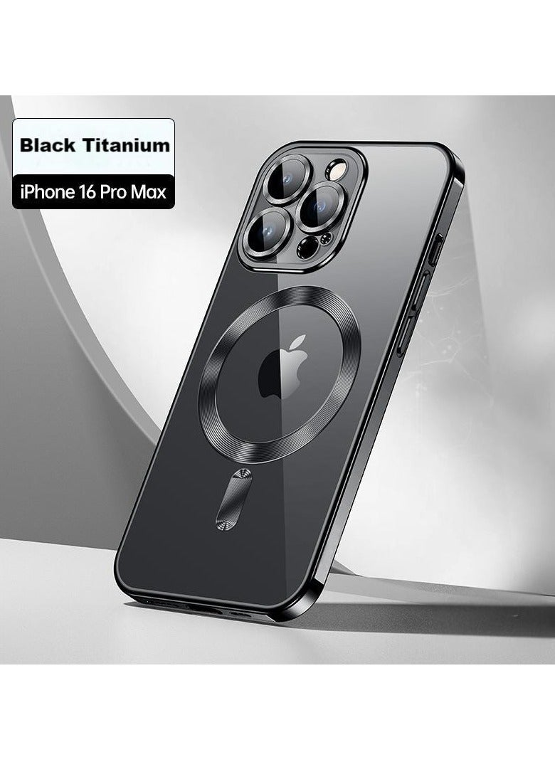Bobo iPhone 16 Pro Max Magnetic Case Support MagSafe Charger Wireless Anti-Scratch Shockproof Clear Four Corner Cushion Screen Protector Anti-Dropping Full Body Protection Cover Black Titanium - Image 1