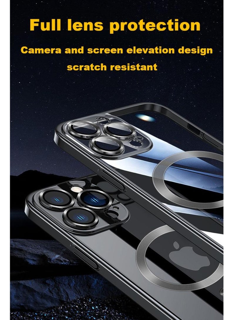 Bobo iPhone 16 Pro Max Magnetic Case Support MagSafe Charger Wireless Anti-Scratch Shockproof Clear Four Corner Cushion Screen Protector Anti-Dropping Full Body Protection Cover Black Titanium - Image 2