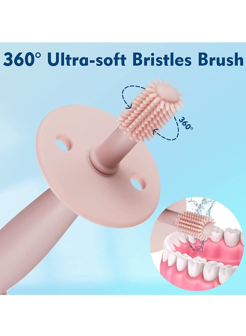 KASTWAVE Toddler Training Toothbrush Baby Toothbrush with Suction Base Baby Tooth Brush with Anti Choke Silicone Toothbrush Toddler for Infant Toddler Kids Boys Girls Baby Teeth, Blue, Pink 4 Pack - Image 4