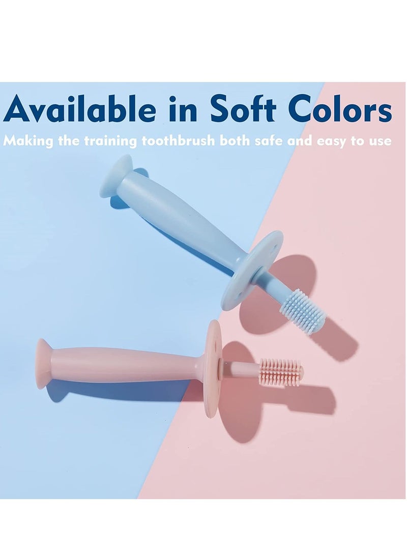 KASTWAVE Toddler Training Toothbrush Baby Toothbrush with Suction Base Baby Tooth Brush with Anti Choke Silicone Toothbrush Toddler for Infant Toddler Kids Boys Girls Baby Teeth, Blue, Pink 4 Pack - Image 2