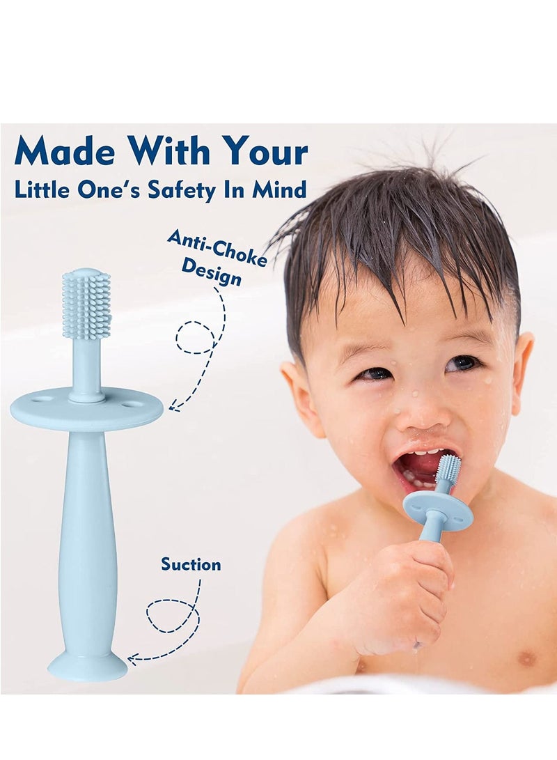 KASTWAVE Toddler Training Toothbrush Baby Toothbrush with Suction Base Baby Tooth Brush with Anti Choke Silicone Toothbrush Toddler for Infant Toddler Kids Boys Girls Baby Teeth, Blue, Pink 4 Pack - Image 5